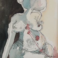 Q´ente Atelje Eva Wirén  KVINNA I  akvarell 25x25 2016