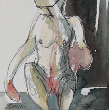 Q´ente Atelje Eva Wirén  KVINNA IV akvarell 25x25 2016